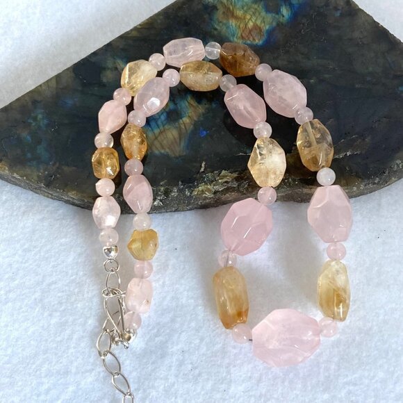 Jay King DTR Sterling Silver 925 Rose Quartz & Citrine Beaded Necklace 18"-21" - Picture 16 of 16